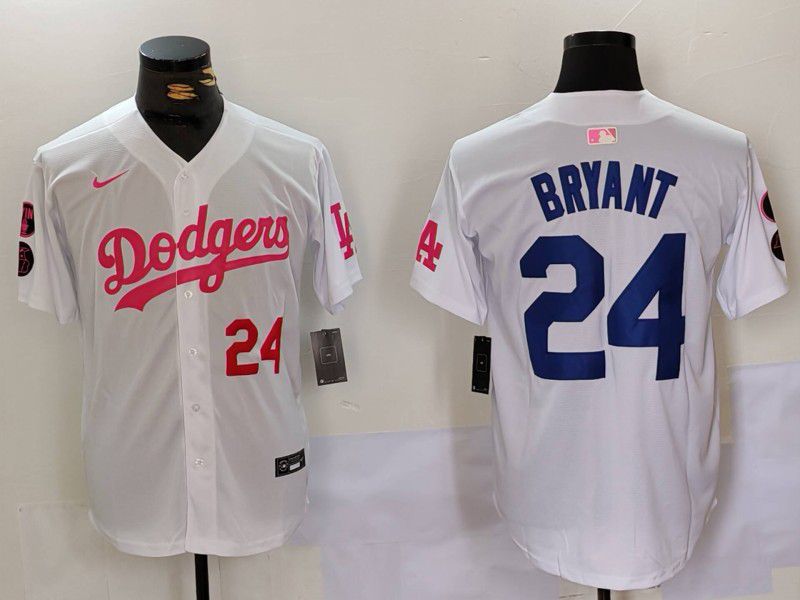 Men Los Angeles Dodgers #24 Bryant White pink joint name 2024 Nike MLB Jersey style 2